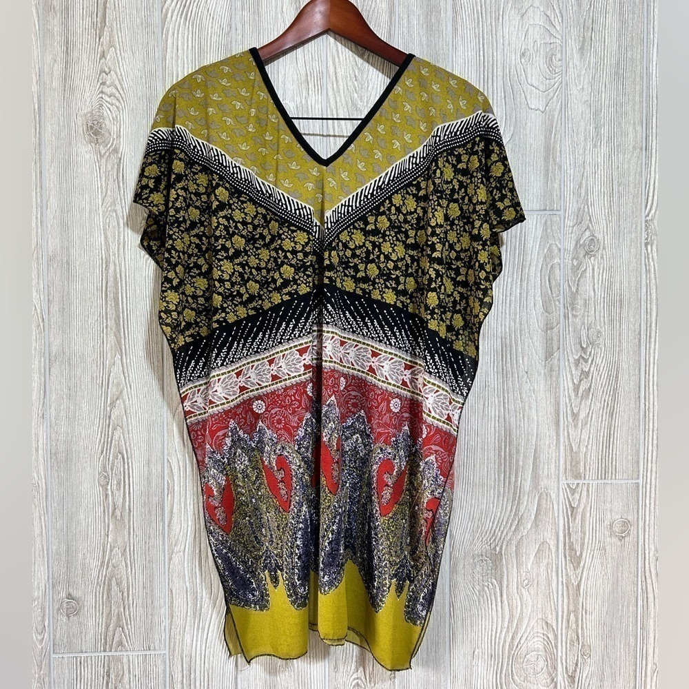 Blue Plate Boho Short Sleeve Tunic Blouse Top Free Size